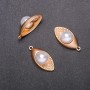 Findings - Leaf pendant with bead, diameter 15 mm, length 30 mm, yellow metal finish, 4 pcs