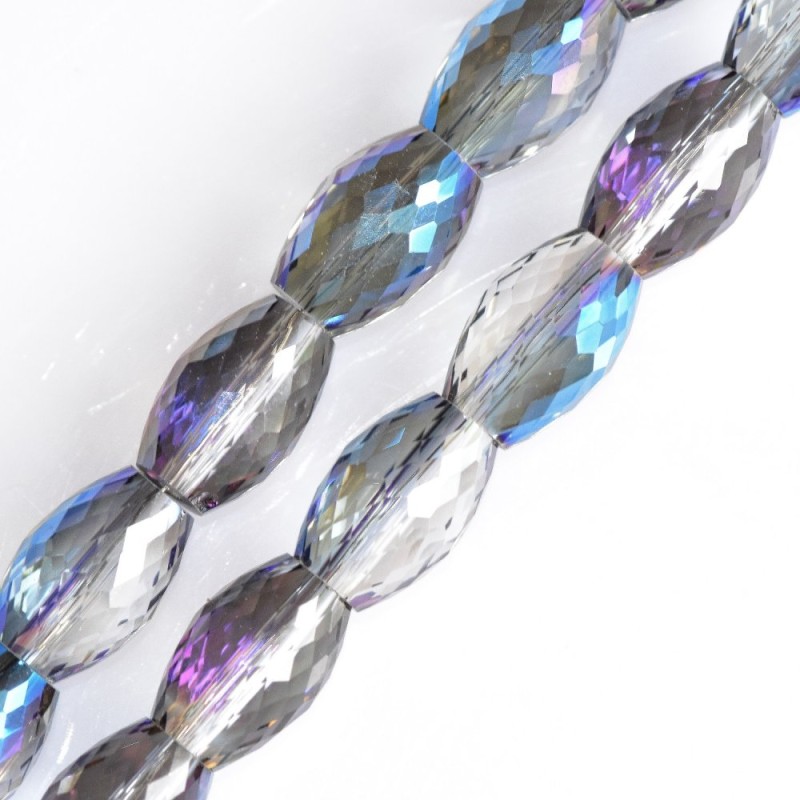 Blue faceted crystal beads with plating, 8x12 mm diameter, 70 cm strand