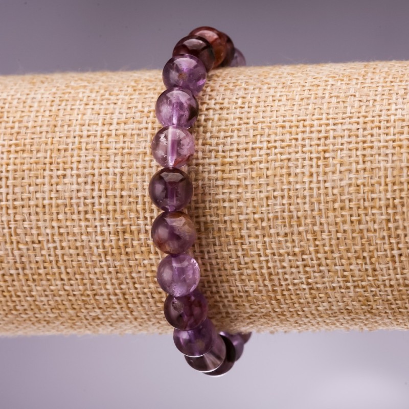 Ametrine bracelet with smooth beads, 8 mm diameter, 18 cm length on elastic
