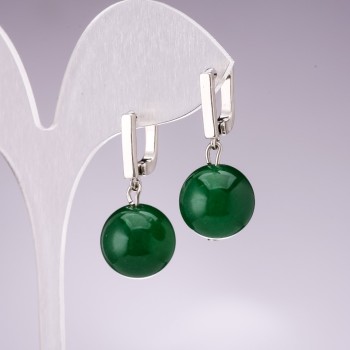 Chrysoprase earrings, smooth ball, 12mm diameter, 30mm length, English clasp