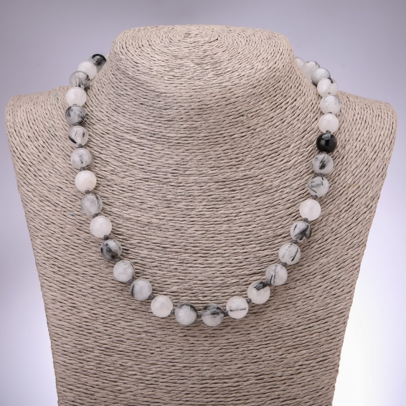 Natural Stone Necklace: Rutile Quartz, Smooth Beads, 10mm Diameter, 48cm Length