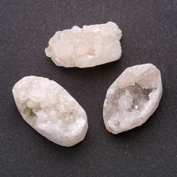 Druzy White Quartz Cabochon with 'Gasoline' Iridescent Coating, 25×35 mm, Price per 100 g