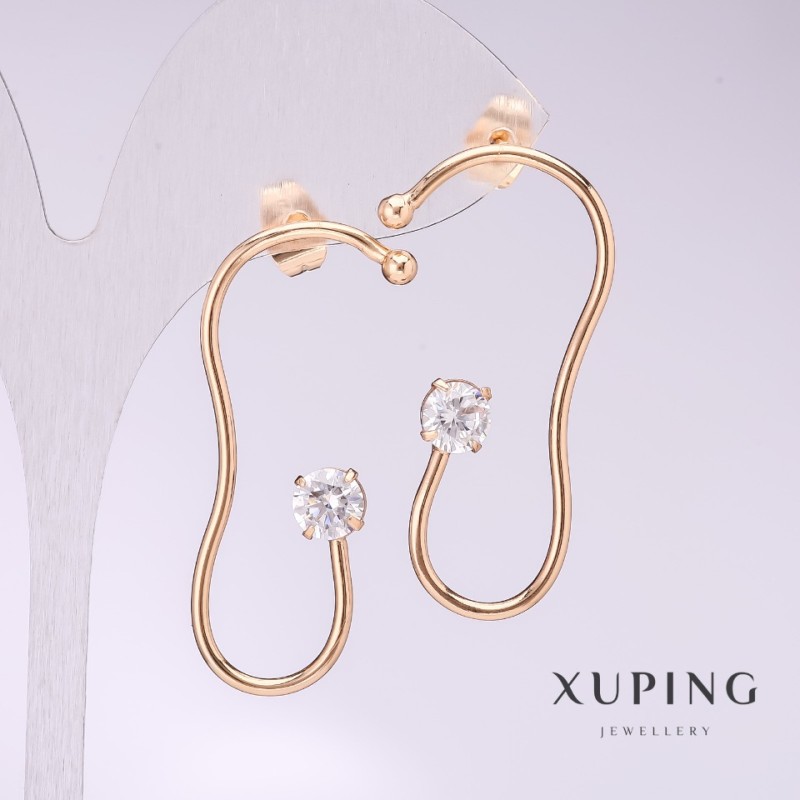 Xuping Earrings with White Stones, 41×20 mm, Gold Plated