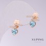 Xuping Heart-shaped blue stone stud earrings, 12x11mm, gold plated