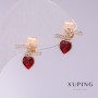 Сережки Xuping пусети кульчики з червоними каменеми Серця 12х11мм позолота