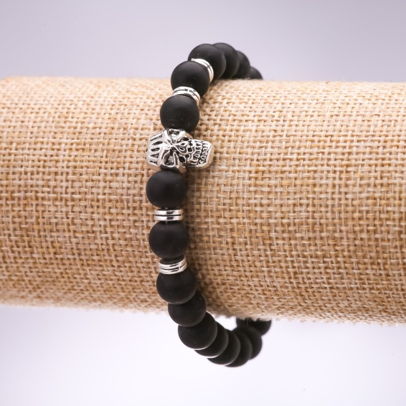 Shungite Skull Bracelet on Elastic, 8 mm diameter, 18 cm length +