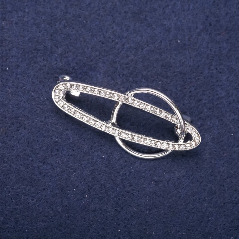 Sale! Accent Orbit Brooch with White Crystals 43×20 mm Silver-tone Metal