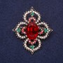 Brooch 'Order of Beauty' with a stone and rhinestones, color red, white, and green, 49x42 mm, yellow metal