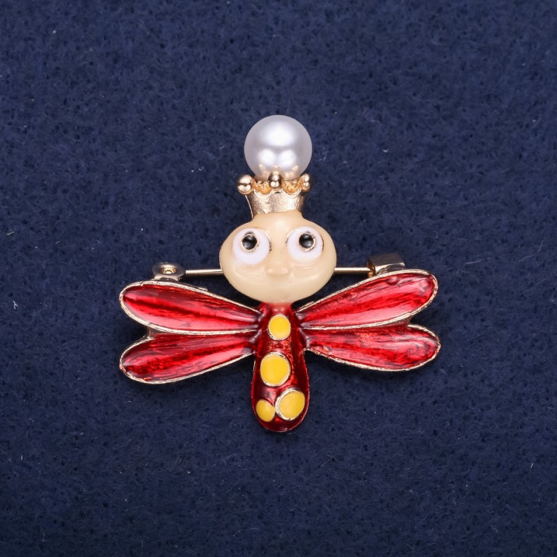 Sale! Brooch 'Princess of Butterflies' with Crystals and Enamel, Red, Yellow and White, 37×38 mm, Gold-Tone Metal
