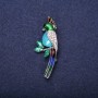 Sale! Parrot Brooch with enamel and rhinestones, blue, light blue, green and white, 50×20 mm, silvery metal