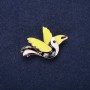 Sale! Bird Brooch with Enamel in Black, White, and Green, 24×37 mm Golden Metal
