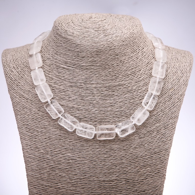Rock crystal necklace with rectangular beads, 13×18×6 mm, length 45 cm+