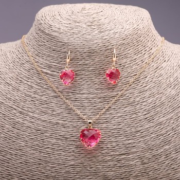 Heart Multicolor Set: Pendant 19x16 mm and Earrings 27x13 mm, 50 cm chain