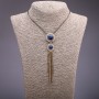 Pendant with blue crystals on a long chain, metal "black gold", diameter 24x140 mm, length 75-80 cm