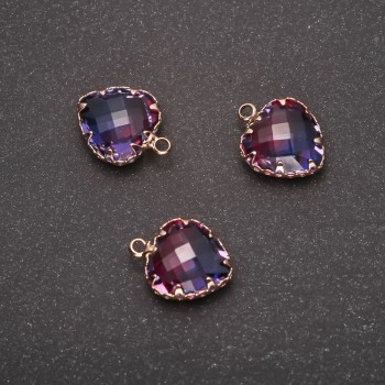 Heart Pendant in Raspberry-Blue Color, Gold Plated Setting 12×15 mm