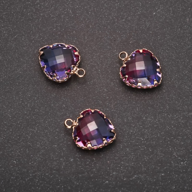 Heart Pendant in Raspberry-Blue Color, Gold Plated Setting 12×15 mm