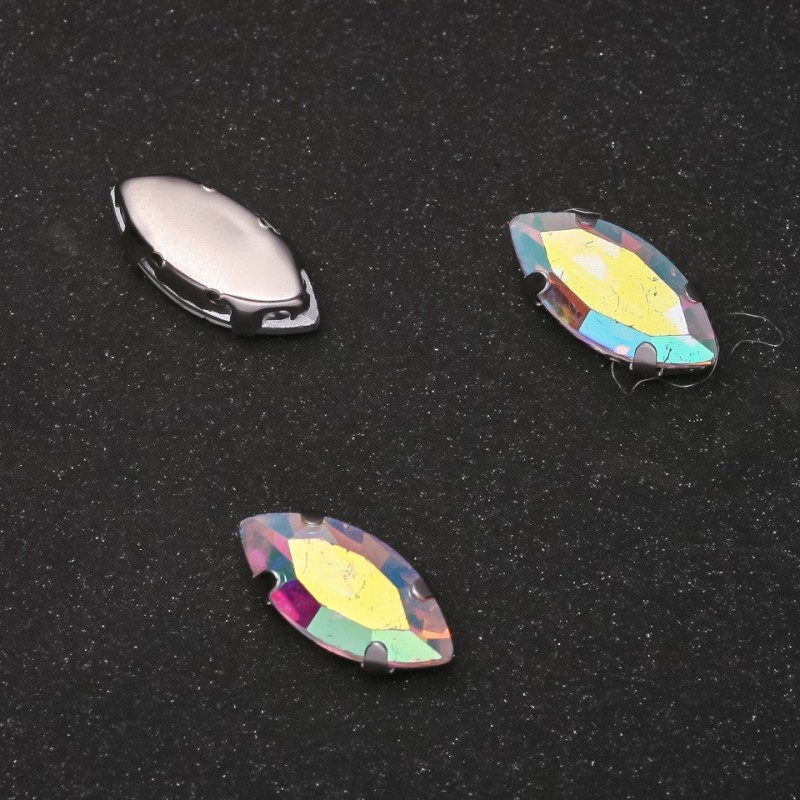 Price per pack / 10 pcs. Sew-on crystal in prong setting Oval 7×15 mm Rainbow