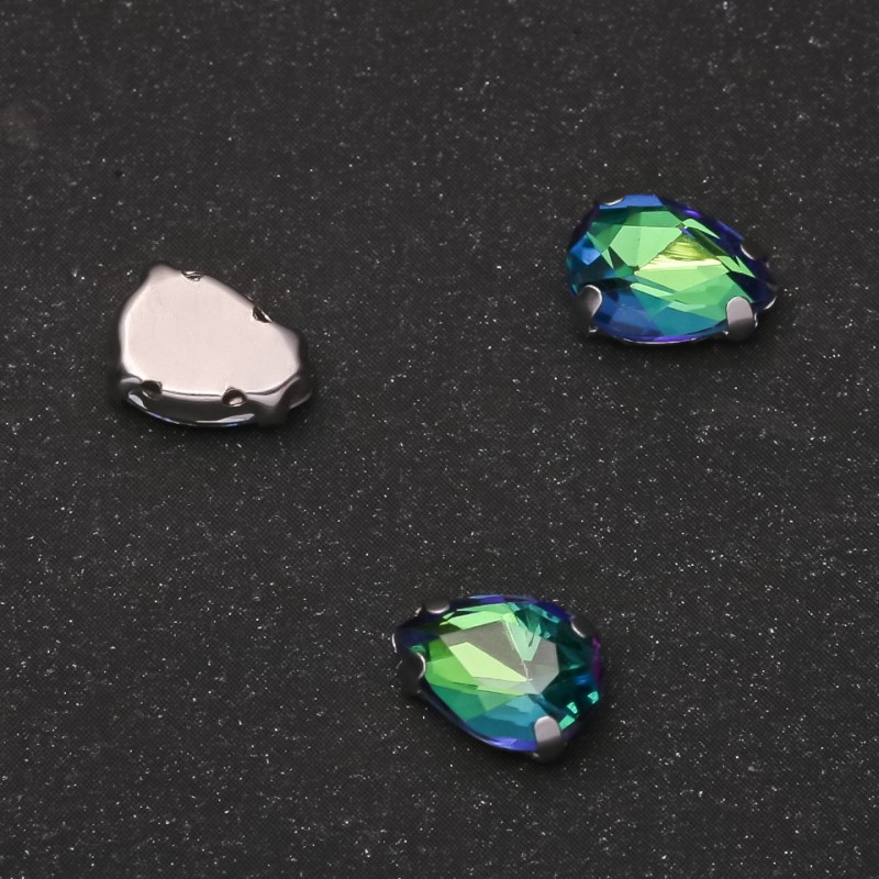 Sew-on crystal drop 7×10 mm green-blue (Price per pack: 10 pcs)