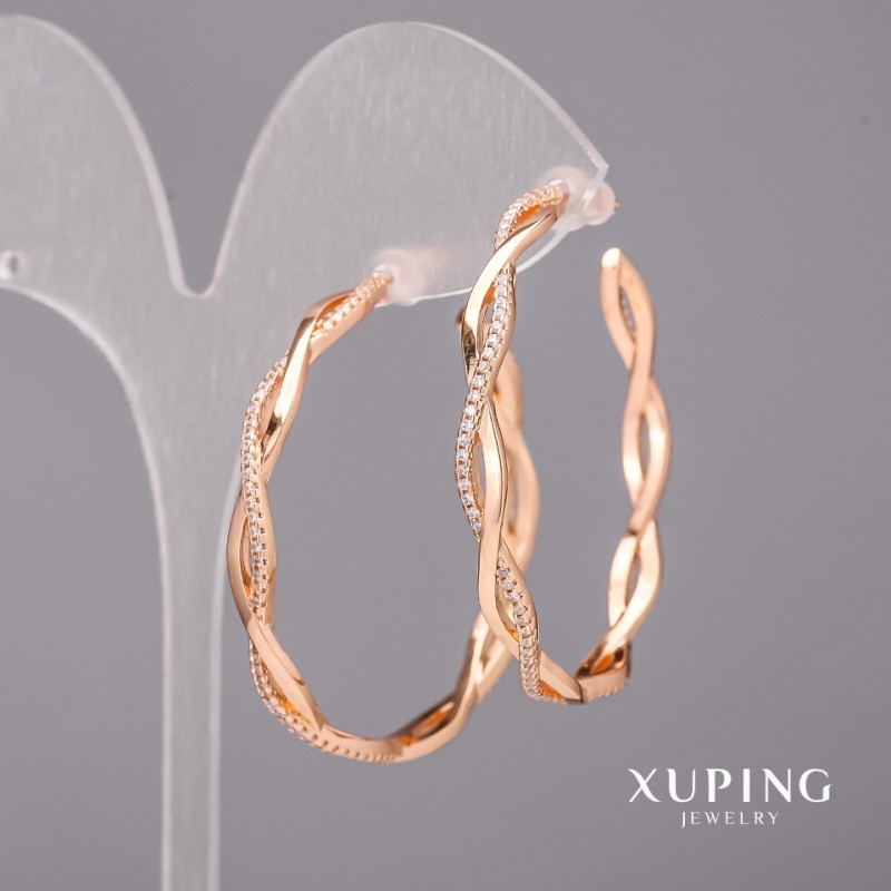 Xuping Hoops with White Stones 4x42mm 18K Gold Plating