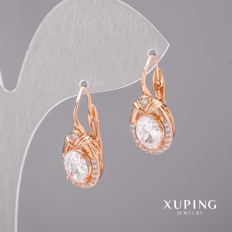Сережки Xuping з білими камінню 10х23мм Позолота 18К