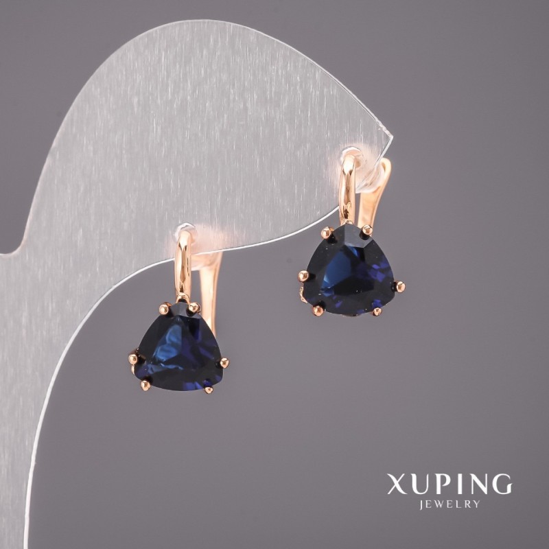 Сережки Xuping з синіми каменями 10х17мм Позолота 18К