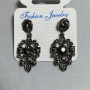 Stud earrings with pendant, dark and light crystals, silver-tone metal, 40 mm
