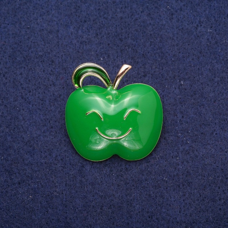 Brooch Apple Green Enamel, Gold-Tone Metal 30×30 mm