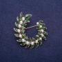 Sale! Brooch 'Leafy Wreath' with beads, gold-tone metal 38x43 mm