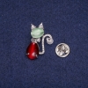 Sale! Cat Brooch with Cat's Eye Cabochon and Rhinestones, Silver-tone metal 18x29 mm