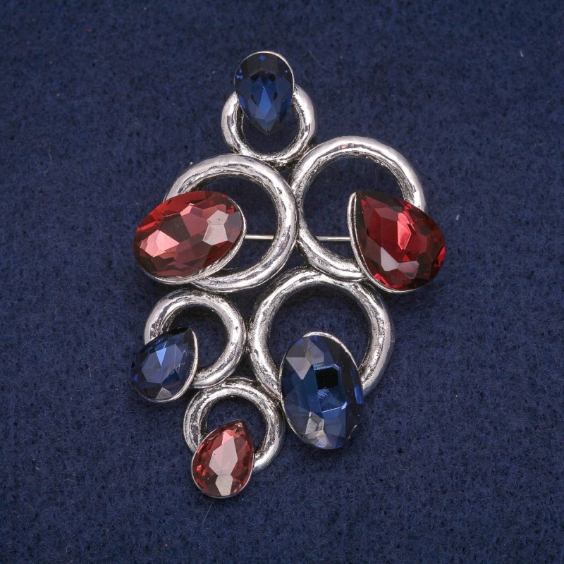 Accent Brooch with Crystals, Gray Metal 37×54 mm