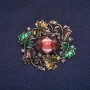 Sale! Leaves Brooch enamel with crystal, gray metal 39x43 mm +