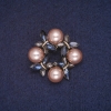 Sale! Wreath Brooch with Beads, Blue and Gray Crystals, Gold-Tone Metal 34×35mm