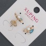 Xuping Stud Earrings with Blue Crystals and Majorca Pearls, 8x13 mm Diameter, 18K Gold Plating