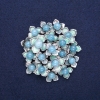 Brooch 'Flowers with Aquamarine', blue enamel, silver-toned metal 60x62mm