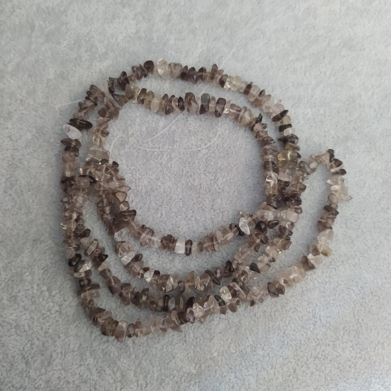 Smoky quartz beads, natural stone chips on thread, diameter 6x2 mm+-, length 84 cm+