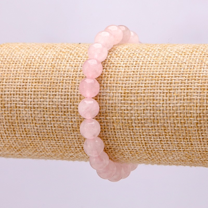 Elastic bracelet with natural pink quartz, smooth beads, diameter 8.5 mm+