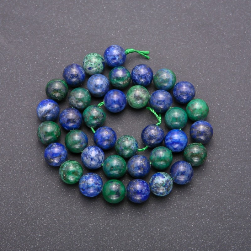 Azurite natural stone beads, smooth round beads, 10 mm diameter (±), strand length 38 cm (±)
