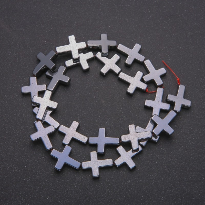 Hematite Beads Strand Cross, diameter 14x17 mm, length 38 cm