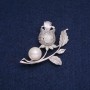 Rose Brooch with White Crystals and Bead, 47x36 mm, Silver Metal