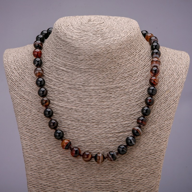 Agate Bead Necklace, smooth beads, 10 mm diameter, 45 cm length