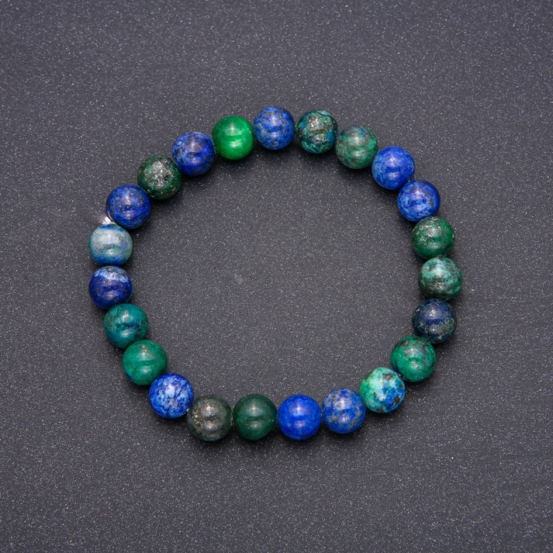 Azurite natural stone bracelet, smooth beads, 8 mm diameter, 18 cm length on elastic