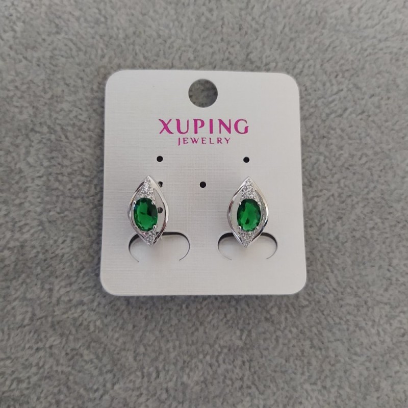 Earrings Xuping with green stones 9x16mm Rhodium