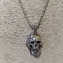 Skull Pendant 35x25 mm on Chain, Chain Length 65 cm, Silver Metal Color
