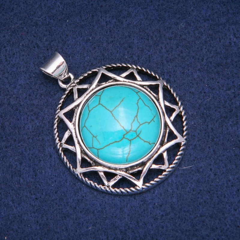 Turquoise pendant (artificial) in an antique-style setting 40x46 mm