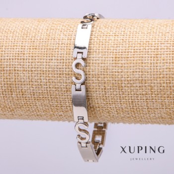 Xuping Bracelet, 7 mm thickness, 19 cm length, Rhodium-plated