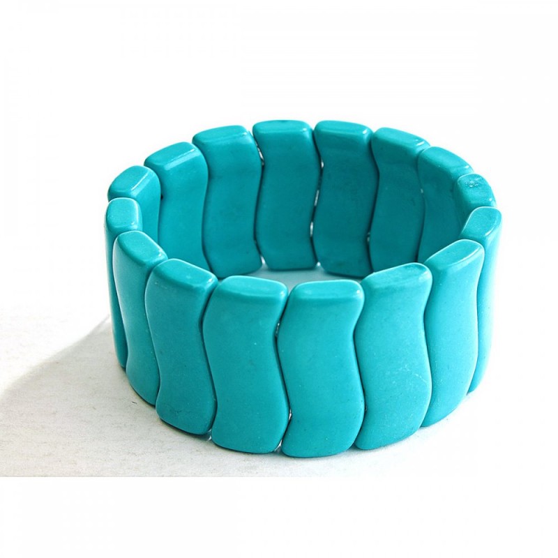 Bracelet on elastic light blue Turquoise (single ) wave large 14x32mm