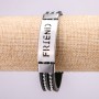 Bracelet with metal inserts, 21 cm long, 15 mm thick, black rubber, with clasp