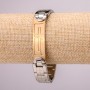 Metal bracelet made of stainless steel with clasp, 14 mm thick, 21 cm long, silver with gold-tone