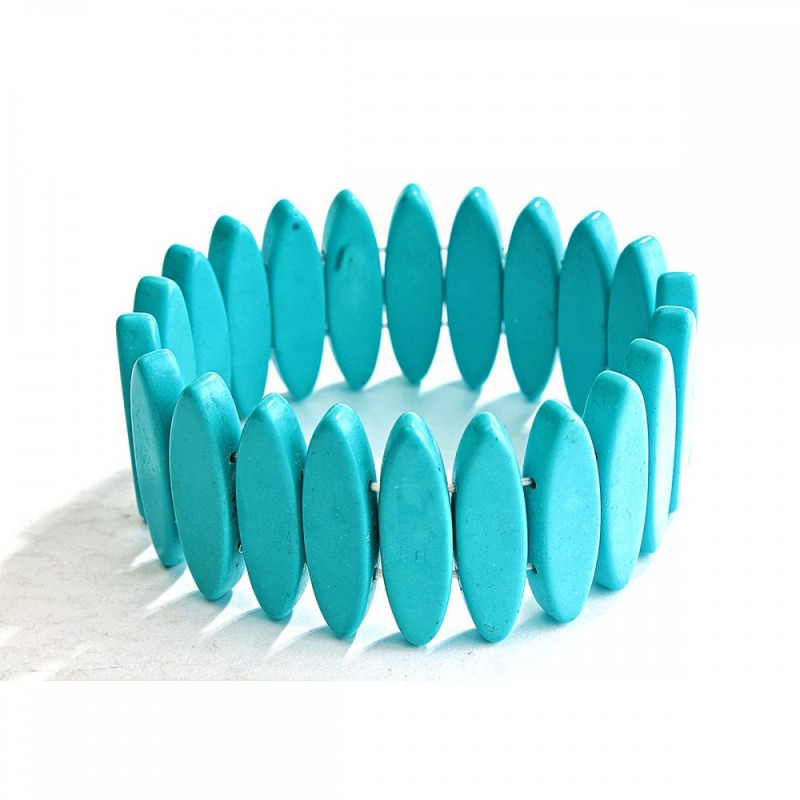 Turquoise oval sharp bracelet (single piece) on elastic cord, light blue