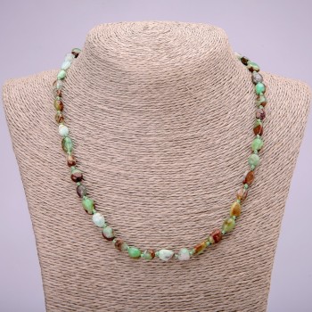 Chrysoprase natural gemstone bead necklace, tumbled, diameter 7x9 mm (±), length 48 cm